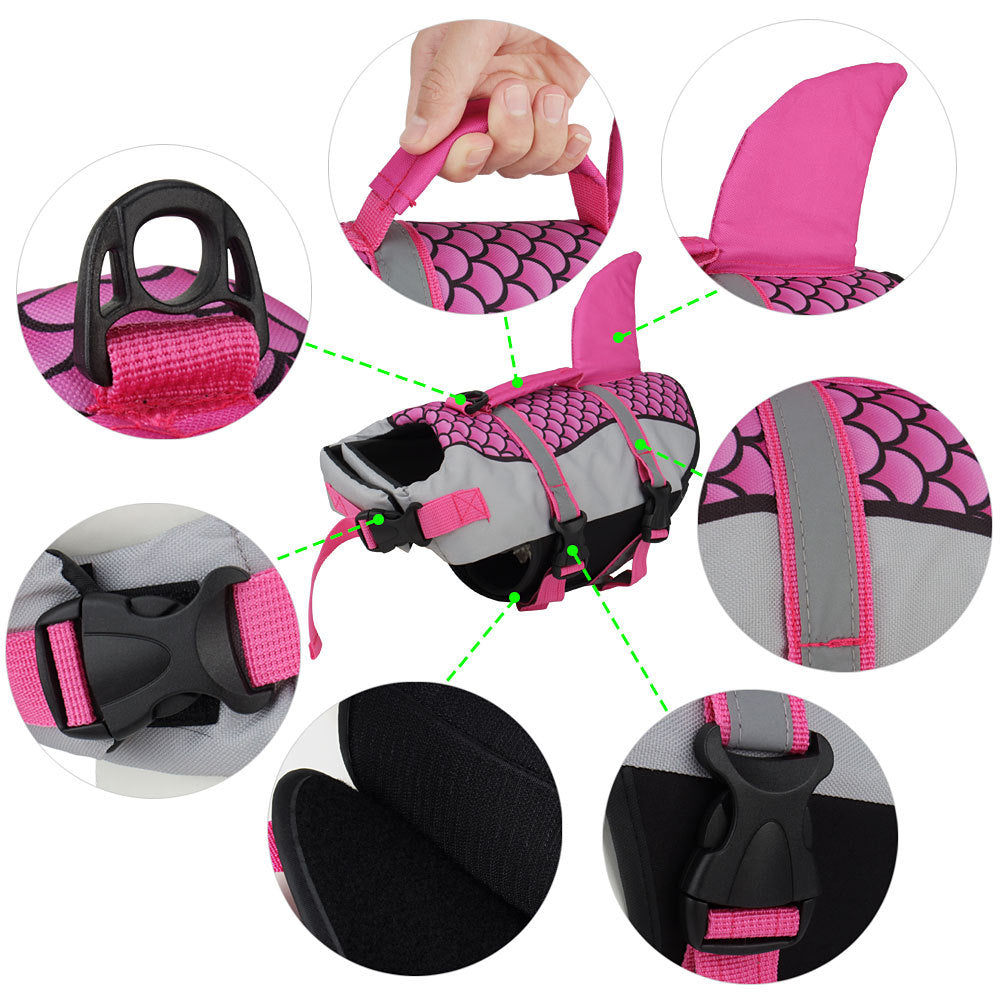 Swim Pet Dog Life Jacket Vest Clothes Life Vest Collar Harness Pets Swimming Summer Swimwear Scales Shark Pet Products - 𝓢𝓱𝓸𝓹𝓵𝓮𝓬𝔂
