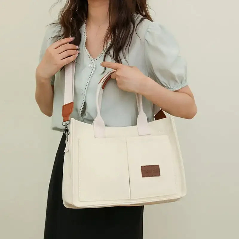 Casual Daily Canvas Tote Shoulder Bags Women Mommy Bag Large Capacity Messenger Multi Pocket Crossbody Chic Reusable Hand Bag - 𝓢𝓱𝓸𝓹𝓵𝓮𝓬𝔂