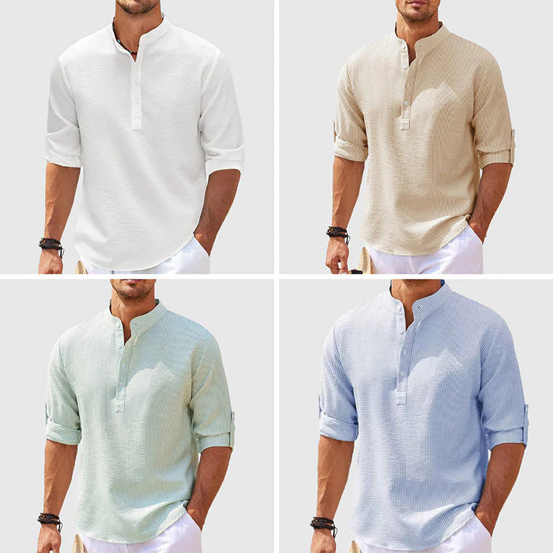 Men's Casual Shirt  Long Sleeve Stand Collar Solid Color Shirt Mens Clothing - 𝓢𝓱𝓸𝓹𝓵𝓮𝓬𝔂