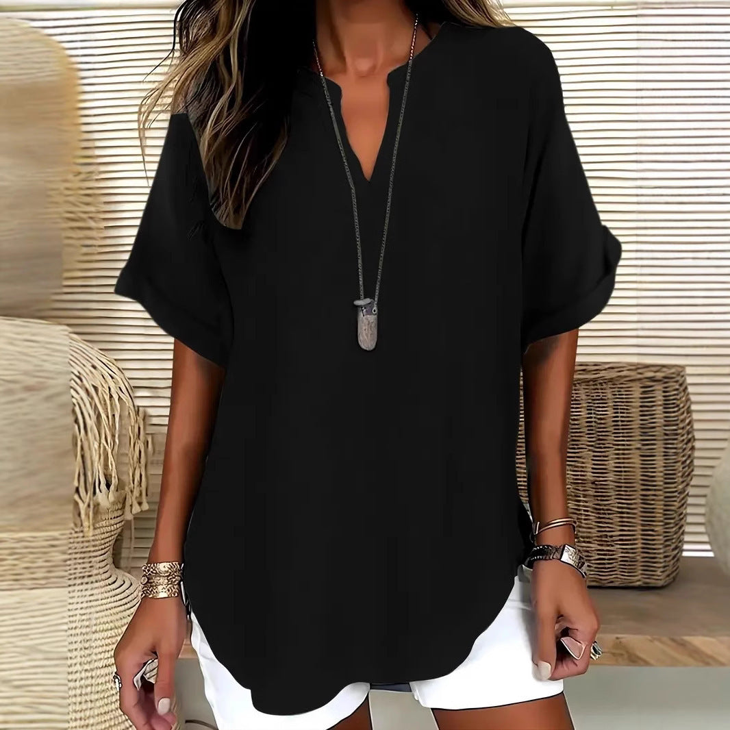 Summer Loose Solid Color Women's Casual Shirt - 𝓢𝓱𝓸𝓹𝓵𝓮𝓬𝔂