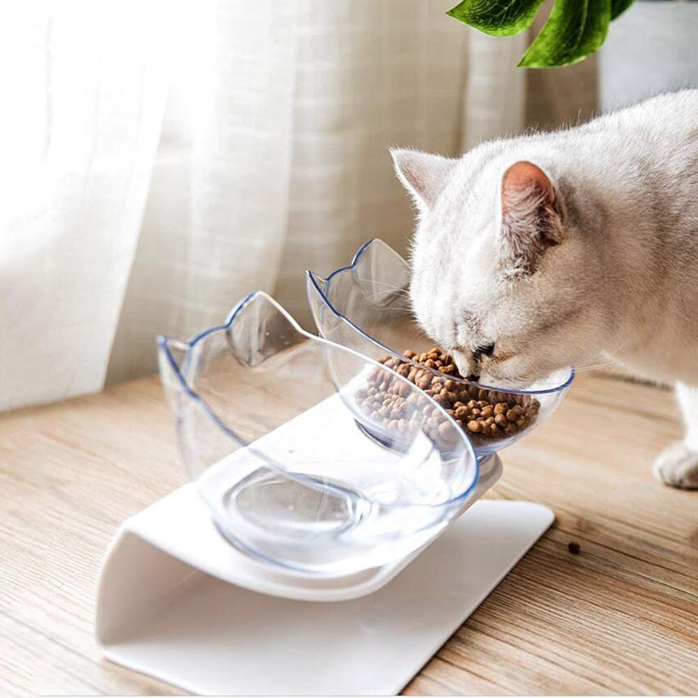 Non Slip Double Cat Bowl With Raised Stand Pet Food Cat Feeder Protect Cervical Vertebra Dog Bowl Transparent Pet Products - 𝓢𝓱𝓸𝓹𝓵𝓮𝓬𝔂