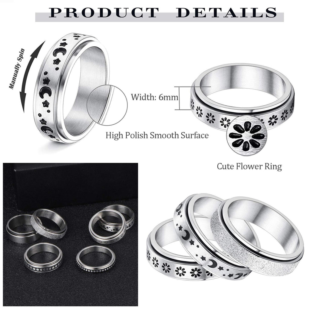 Stainless Steel Rotatable Spinner Ring Moon Stars Relieve Anxiety Rings - 𝓢𝓱𝓸𝓹𝓵𝓮𝓬𝔂