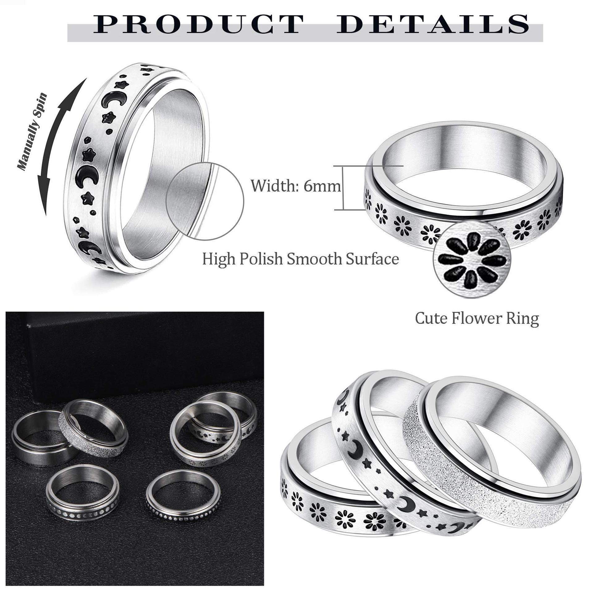 Stainless Steel Rotatable Spinner Ring Moon Stars Relieve Anxiety Rings - 𝓢𝓱𝓸𝓹𝓵𝓮𝓬𝔂