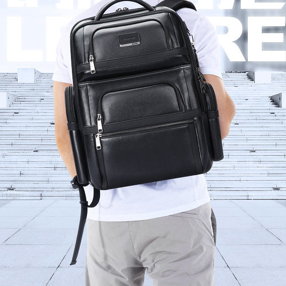 Genuine Leather Men's Commuter Backpack First Layer Cowhide - 𝓢𝓱𝓸𝓹𝓵𝓮𝓬𝔂