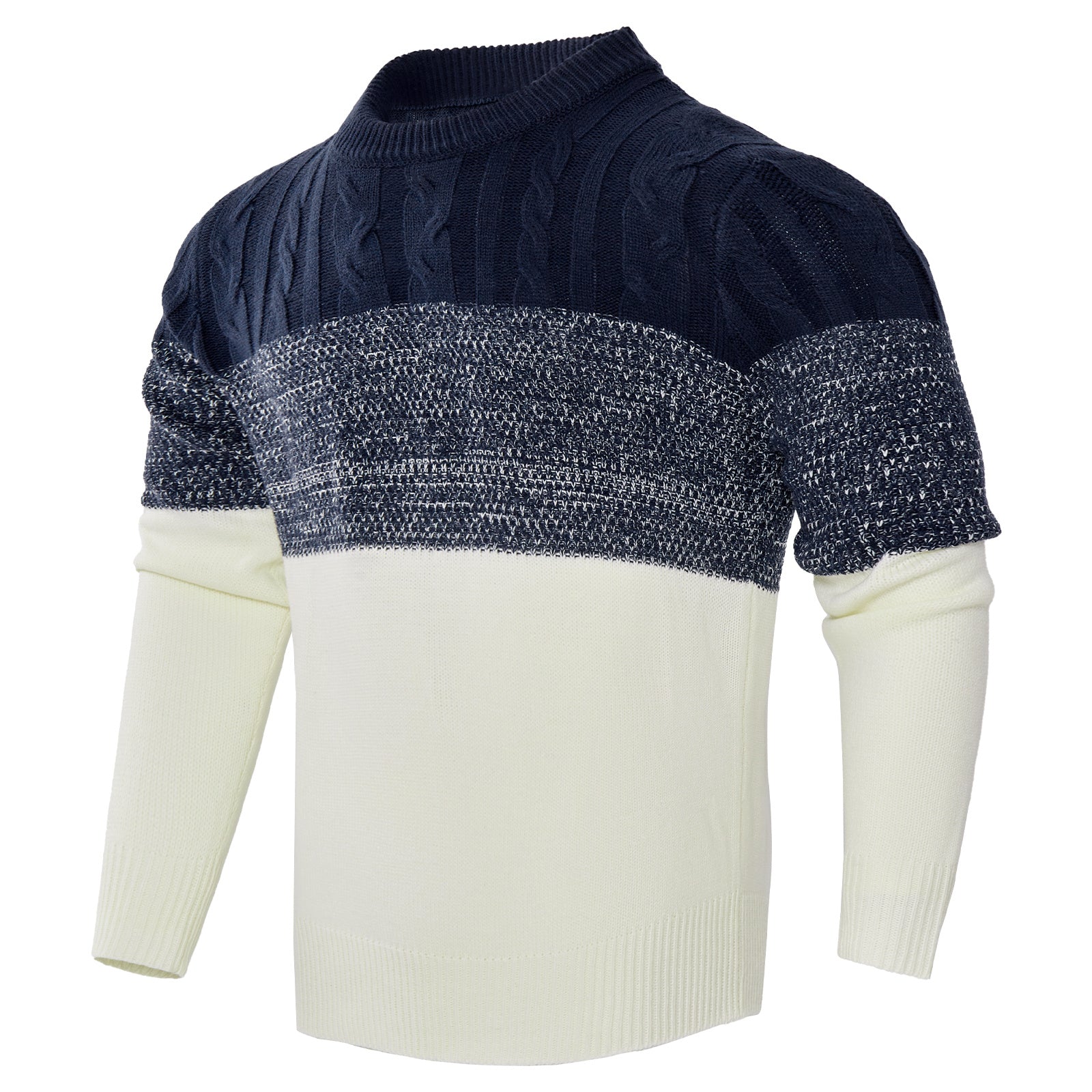 Men's Casual Color Block Long Sleeve Cable Knit Pullover Sweater - 𝓢𝓱𝓸𝓹𝓵𝓮𝓬𝔂