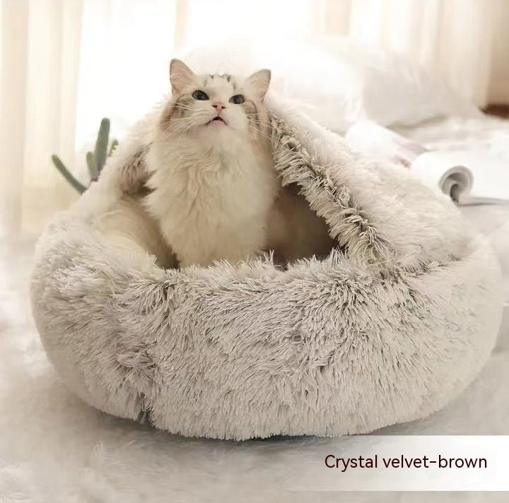 2 In 1 Dog And Cat Bed Pet Winter Bed Round Plush Warm Bed House Soft Long Plush Pets Bed Pet Products - 𝓢𝓱𝓸𝓹𝓵𝓮𝓬𝔂