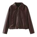 Solid Color Lapel Zipper Jacket Fashion Casual Long Sleeve Leather Coat Tops Women Clothing - 𝓢𝓱𝓸𝓹𝓵𝓮𝓬𝔂