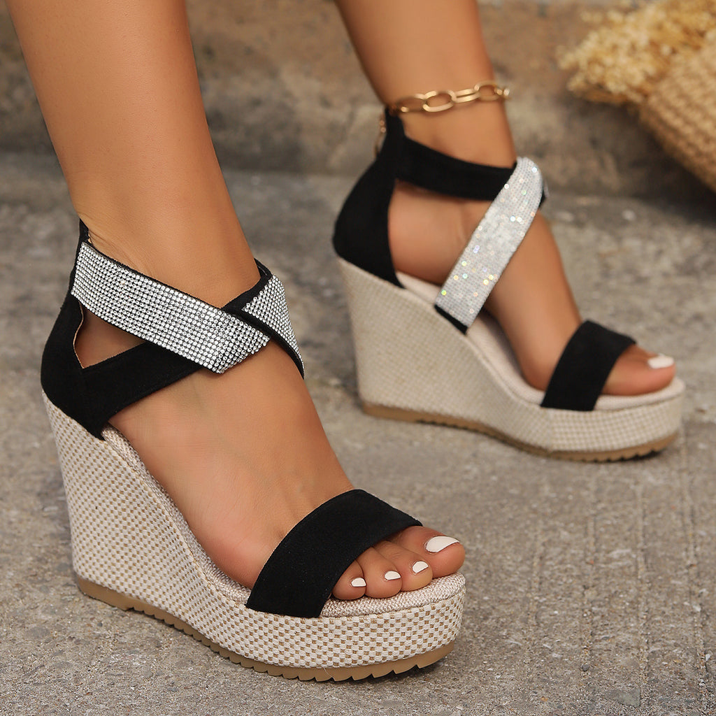 Fish Mouth High Wedges Sandals With Rhinestone Design Fashion Summer Platform Shoes For Women - 𝓢𝓱𝓸𝓹𝓵𝓮𝓬𝔂