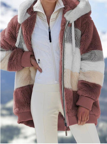 Women's Loose Plush Multicolor Hooded Jacket - 𝓢𝓱𝓸𝓹𝓵𝓮𝓬𝔂