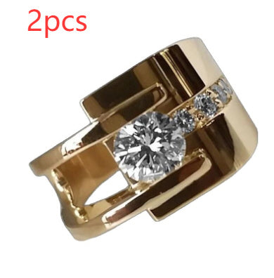 18K Gold-plated Semi-hollow Glossy Inlaid Zircon Personality Ring