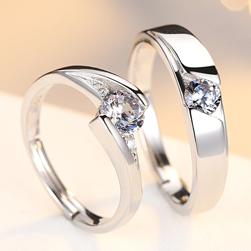 Simulation Diamond Ring Couple Rings A Pair of Live 925 Silver Men and Women Marriage Rings Lettering Rings Diamond Rings - 𝓢𝓱𝓸𝓹𝓵𝓮𝓬𝔂