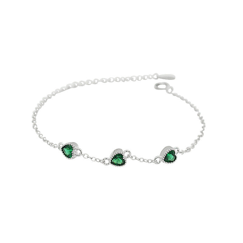 French Retro S925 Sterling Silver Three Lovely Emerald Gemstone Bracelet - 𝓢𝓱𝓸𝓹𝓵𝓮𝓬𝔂