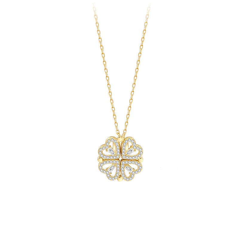Explosive Style Detachable Deformed Four-leaf Clover Necklace For Women A Multi-wearing Zircon Small Love Short Clavicle Chain - 𝓢𝓱𝓸𝓹𝓵𝓮𝓬𝔂