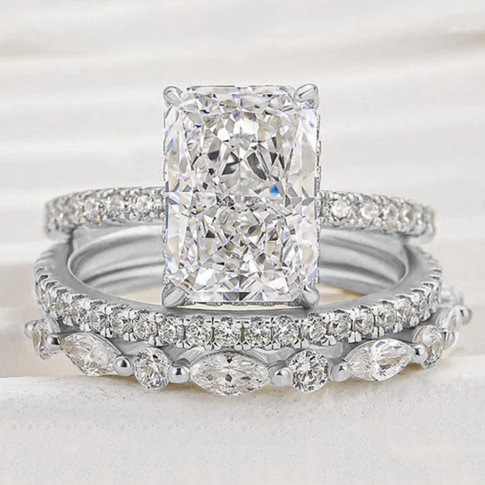 S925 Sterling Silver Super Shiny Ice Flower Cut Zircon Ring Suit - 𝓢𝓱𝓸𝓹𝓵𝓮𝓬𝔂