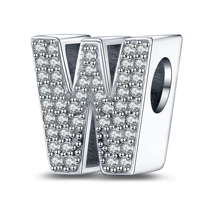 Twenty-six Letter Beads White Copper Silver Plated Beaded Braceletnecklace Ornament - 𝓢𝓱𝓸𝓹𝓵𝓮𝓬𝔂