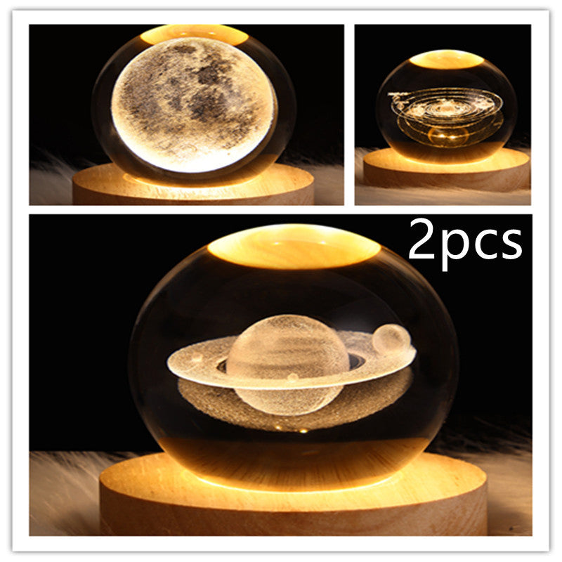 LED Night Light Galaxy Crystal Ball Table Lamp 3D Planet Moon Lamp Bedroom Home Decor For Kids Party Children Birthday Gifts - 𝓢𝓱𝓸𝓹𝓵𝓮𝓬𝔂