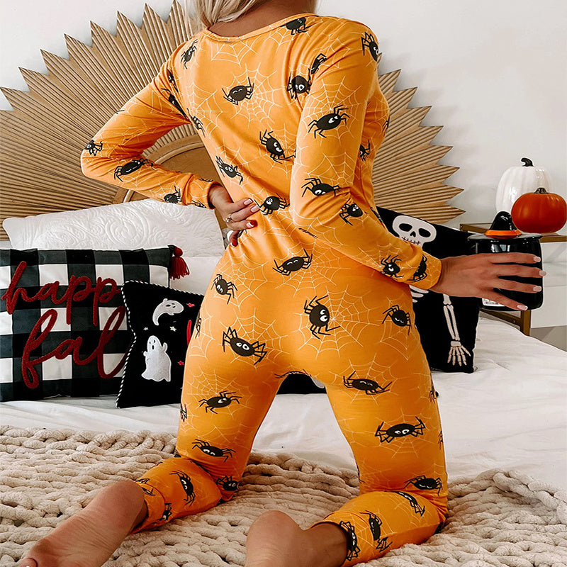 Halloween Printed Jumpsuit Long Sleeve Home Pajamas Casual Trousers Women's Cos Clothing - 𝓢𝓱𝓸𝓹𝓵𝓮𝓬𝔂