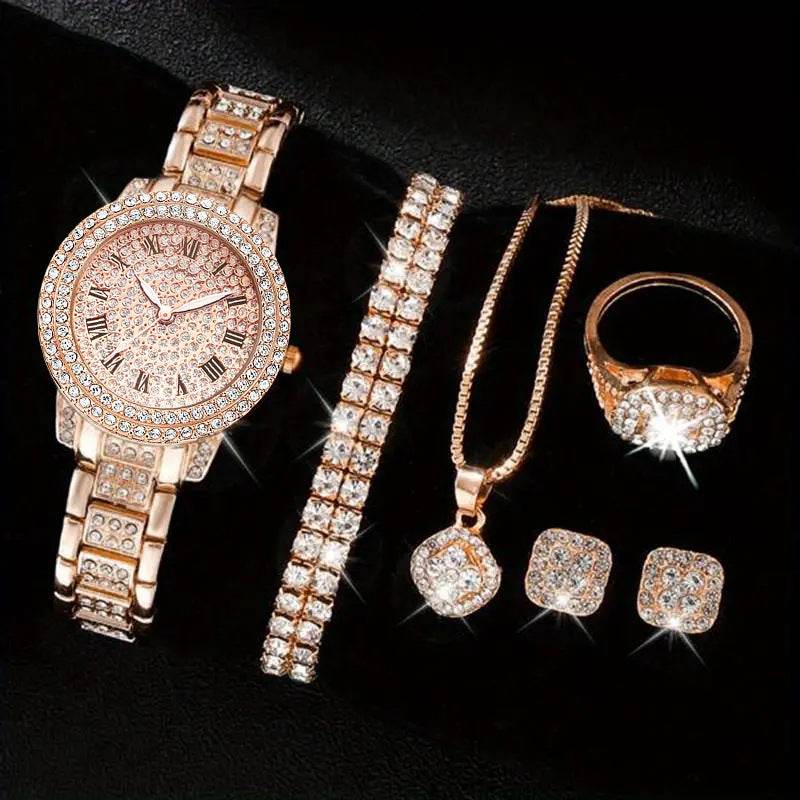 Women's Diamond Fashion Roman Quartz Watch Five-piece Set - 𝓢𝓱𝓸𝓹𝓵𝓮𝓬𝔂