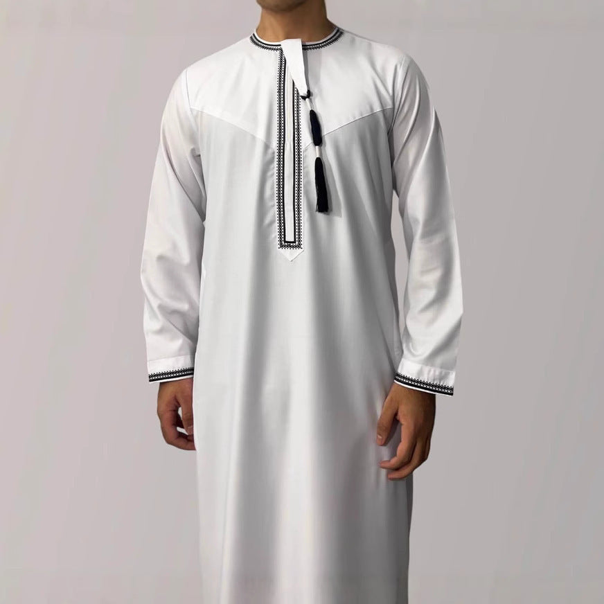 Solid Color Round Neck Embroidered Thick Tassel Oman Gowns Saudi Arabia Men - 𝓢𝓱𝓸𝓹𝓵𝓮𝓬𝔂