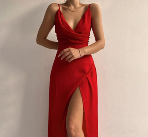 V-neck Slit Sling Dress Summer Fashion Sexy Slim Suspender Dresses For Women Clothing - 𝓢𝓱𝓸𝓹𝓵𝓮𝓬𝔂