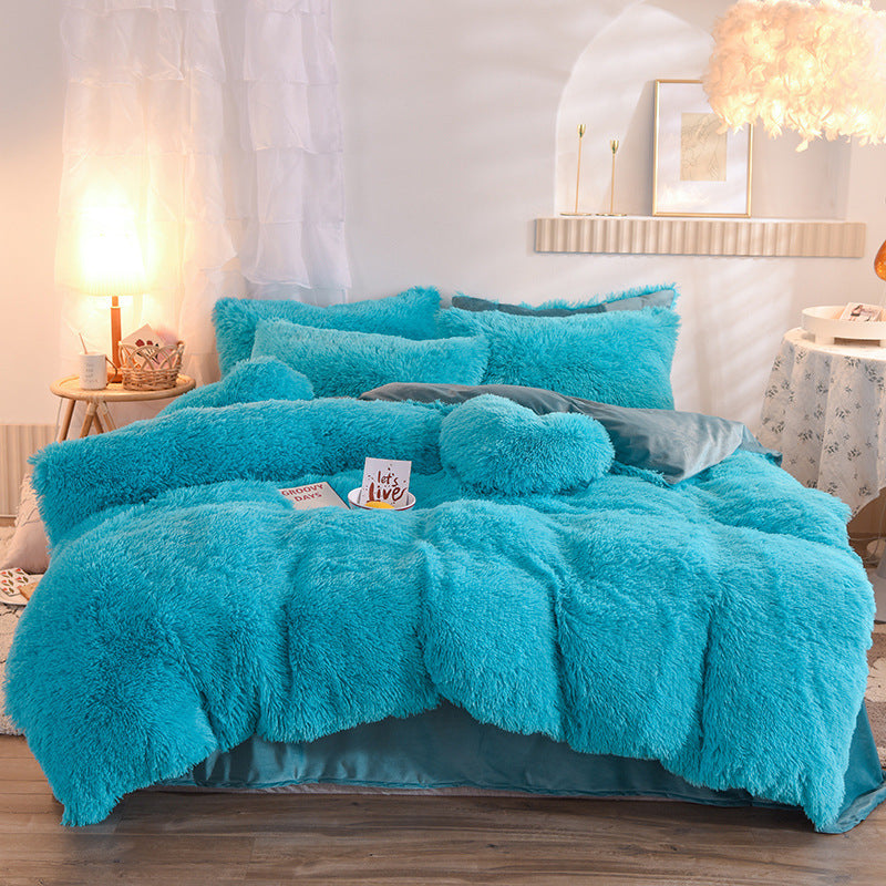 Luxury Thick Fleece Duvet Cover Queen King Winter Warm Bed Quilt Cover Pillowcase Fluffy Plush Shaggy Bedclothes Bedding Set Winter Body Keep Warm - 𝓢𝓱𝓸𝓹𝓵𝓮𝓬𝔂