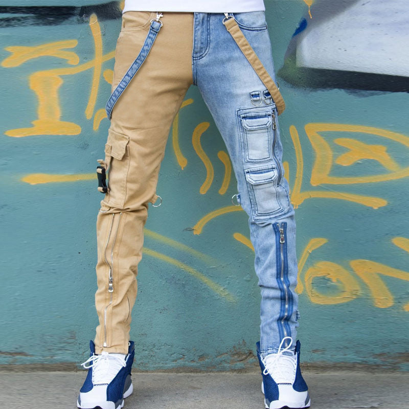 Color Block Wash Jeans Men's Trendy Brand Slim Straight-leg Pants - 𝓢𝓱𝓸𝓹𝓵𝓮𝓬𝔂