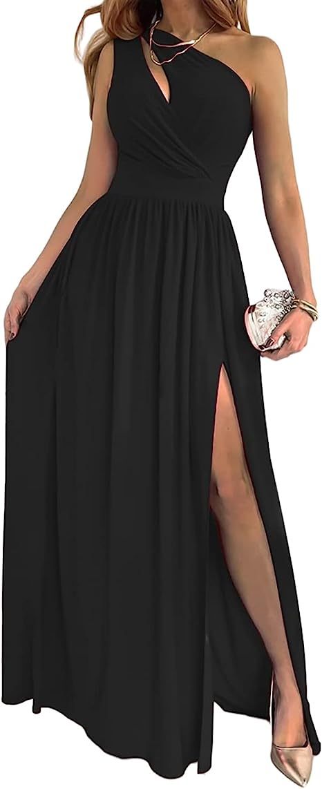 Women's One Shoulder High Split Cutout Sleeveless Elegant Sexy Cocktail Maxi Dress - 𝓢𝓱𝓸𝓹𝓵𝓮𝓬𝔂