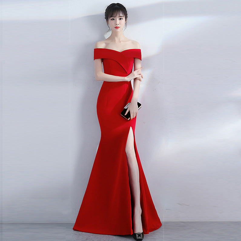 Banquet evening dress word-shoulder fishtail dress - 𝓢𝓱𝓸𝓹𝓵𝓮𝓬𝔂