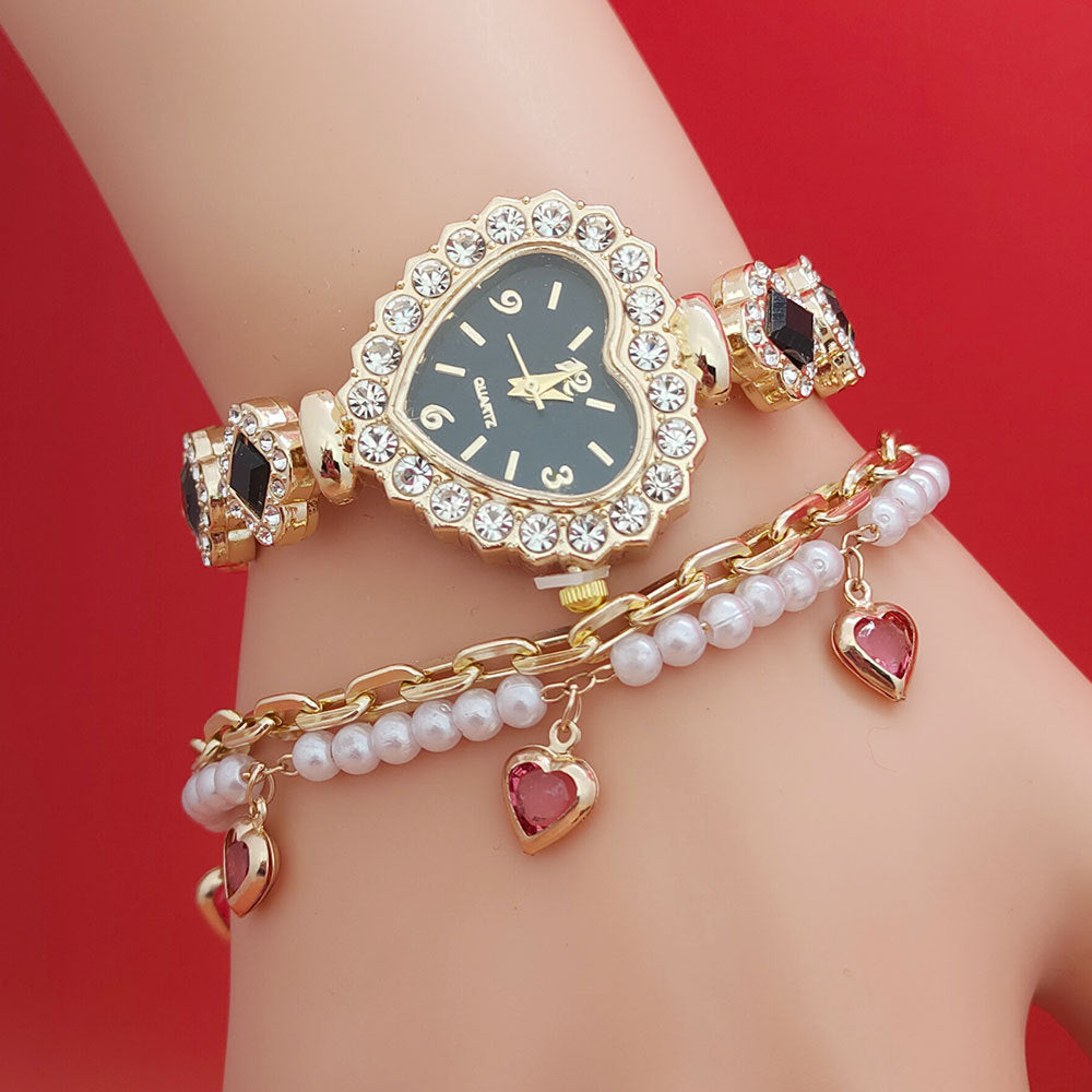 Fashion Love Shape Bracelet Watch Set Diamond Colored Heart Quartz Watch Women's Fashion Jewelry Set Valentine's Day Gift - 𝓢𝓱𝓸𝓹𝓵𝓮𝓬𝔂