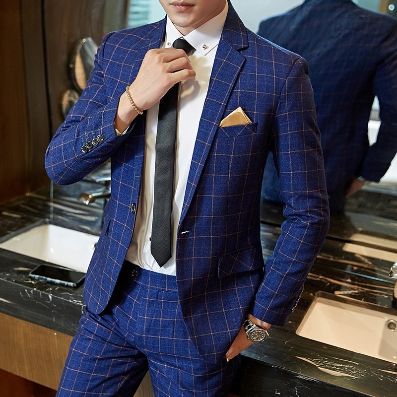 Men's Korean-style Business Suit Slim-fit Plaid Casual Wear - 𝓢𝓱𝓸𝓹𝓵𝓮𝓬𝔂
