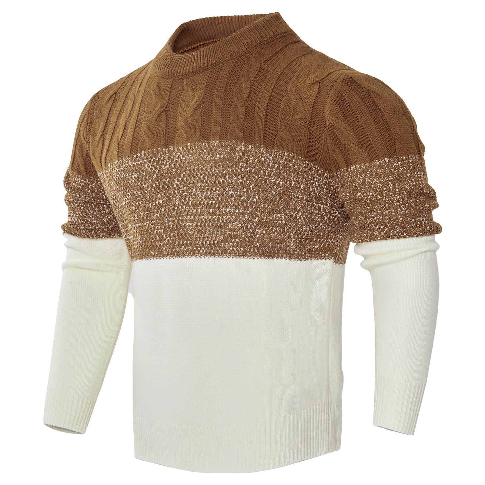 Men's Casual Color Block Long Sleeve Cable Knit Pullover Sweater - 𝓢𝓱𝓸𝓹𝓵𝓮𝓬𝔂