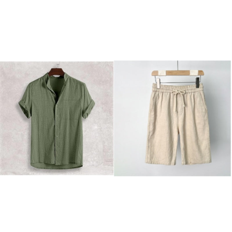 Men's Stand Collar Cotton Cardigan Short Sleeve Thin - 𝓢𝓱𝓸𝓹𝓵𝓮𝓬𝔂