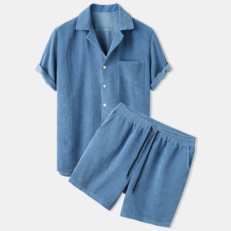 Corduroy Short Sleeve Suit Two Piece - 𝓢𝓱𝓸𝓹𝓵𝓮𝓬𝔂