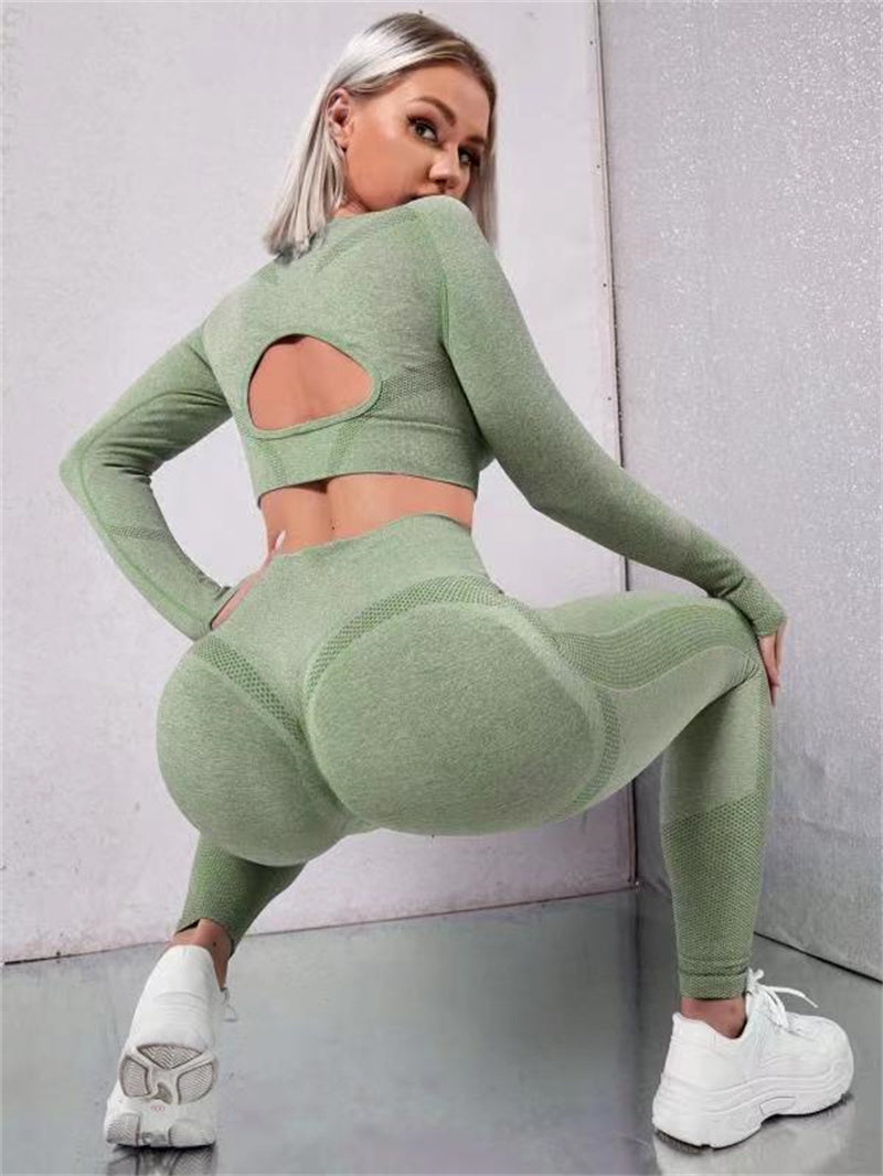 2pcs Sports Suits Long Sleeve Hollow Design Tops And Butt Lifting High Waist Seamless Fitness Leggings Sports Gym Sportswear Outfits Clothing - 𝓢𝓱𝓸𝓹𝓵𝓮𝓬𝔂