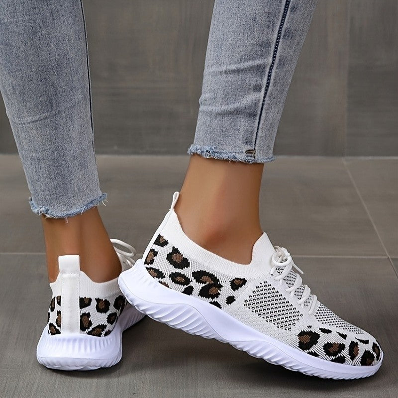 White Shoes Women Leopard Print Lace-up Sneakers Sports - 𝓢𝓱𝓸𝓹𝓵𝓮𝓬𝔂