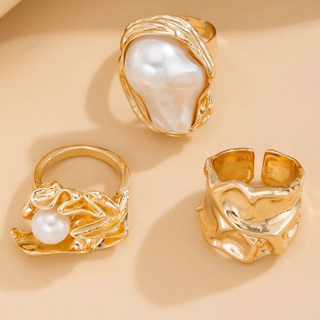 Baroque Inlaid Shaped Pearl Ring Geometric Retro Irregular