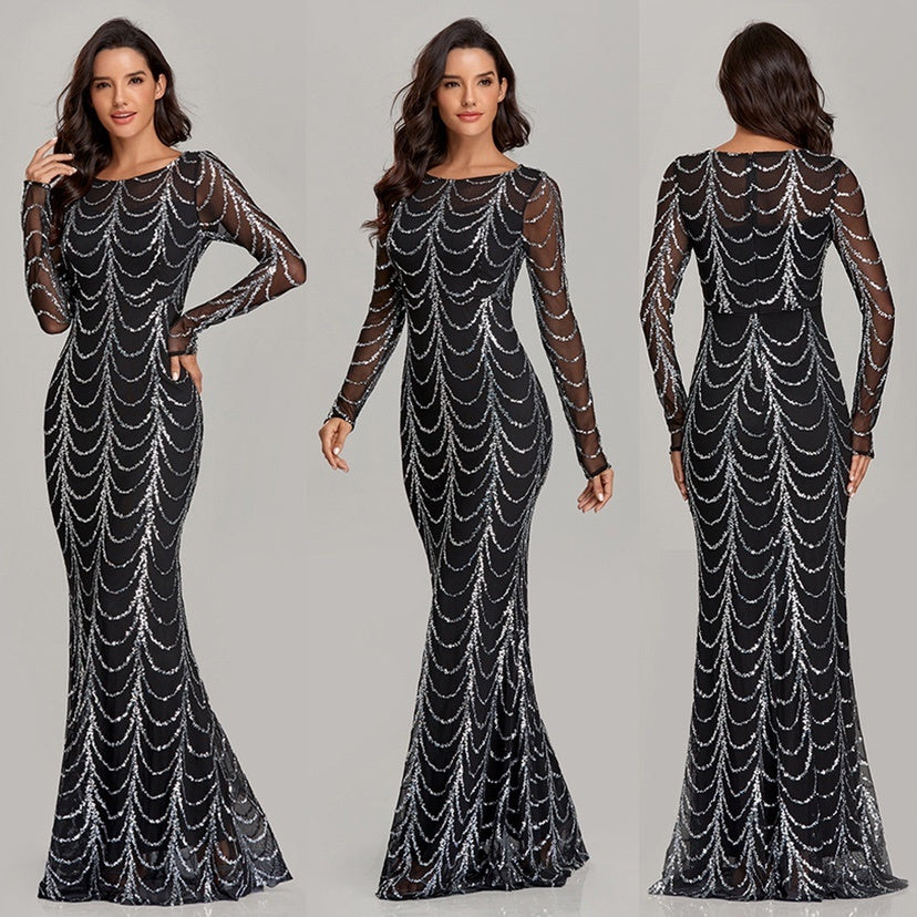 Sequins Women Maxi Dresses Long Sleeve Female Party Dresses - 𝓢𝓱𝓸𝓹𝓵𝓮𝓬𝔂