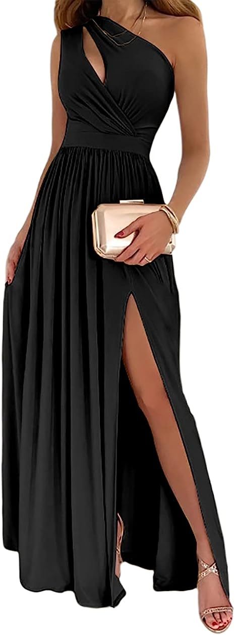Women's One Shoulder High Split Cutout Sleeveless Elegant Sexy Cocktail Maxi Dress - 𝓢𝓱𝓸𝓹𝓵𝓮𝓬𝔂