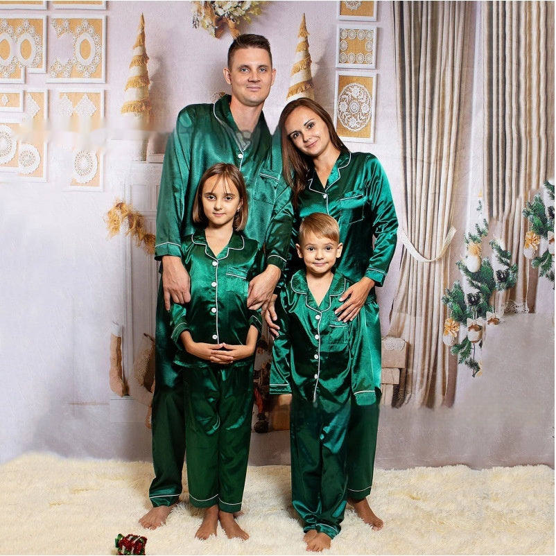 Children's Long-sleeved Parent-child Ice Silk Pajamas Suit - 𝓢𝓱𝓸𝓹𝓵𝓮𝓬𝔂