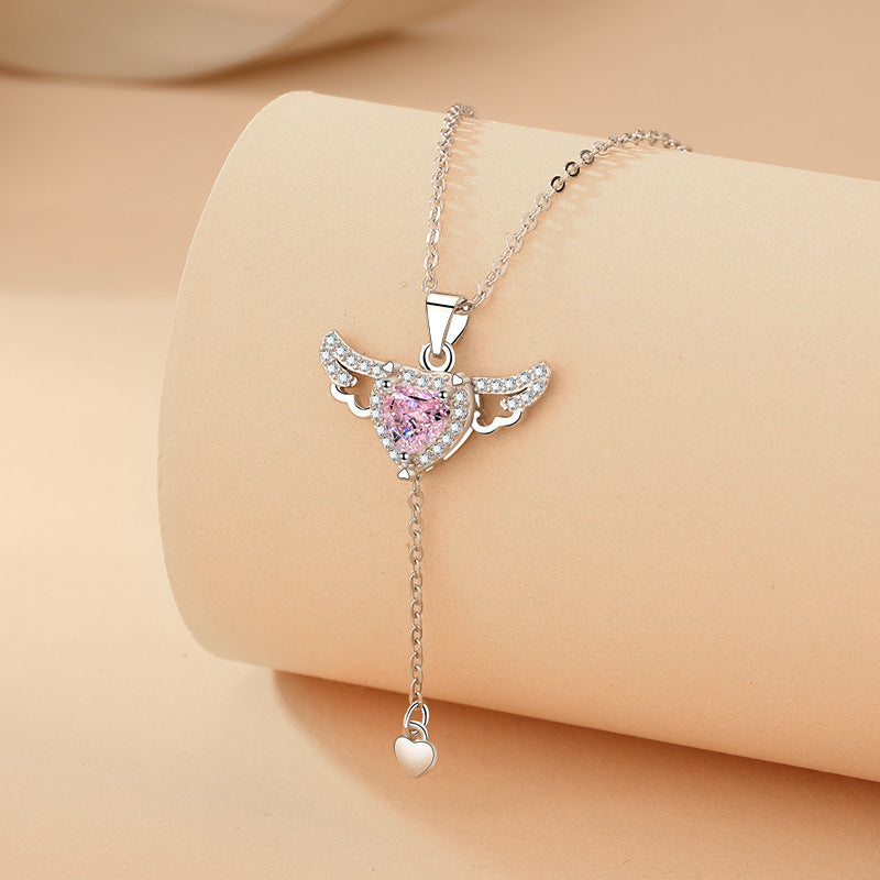 Moving Cupid Heart Angel Wings Tassel Necklace With Crystal Clavicle Chain Women Jewelry Gift Valentine's Day - 𝓢𝓱𝓸𝓹𝓵𝓮𝓬𝔂