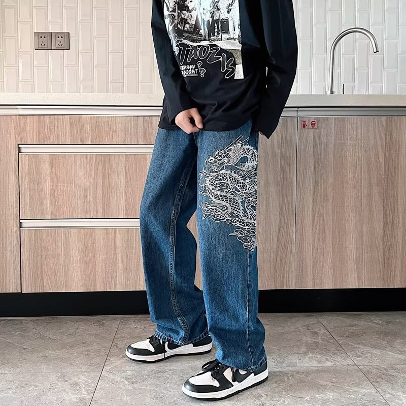 Loose Embroidered Jeans For Men - 𝓢𝓱𝓸𝓹𝓵𝓮𝓬𝔂