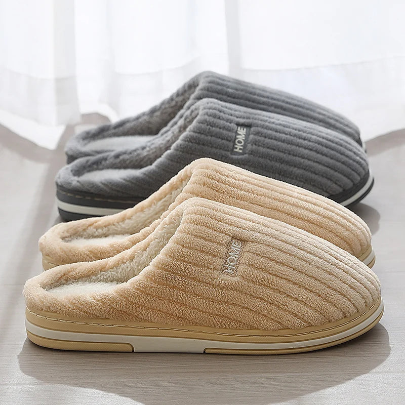 Solid Color Simple Cotton Slippers Winter Non-slip Home Warm Plush Slippers Household Indoor Couple Women's House Shoes - 𝓢𝓱𝓸𝓹𝓵𝓮𝓬𝔂