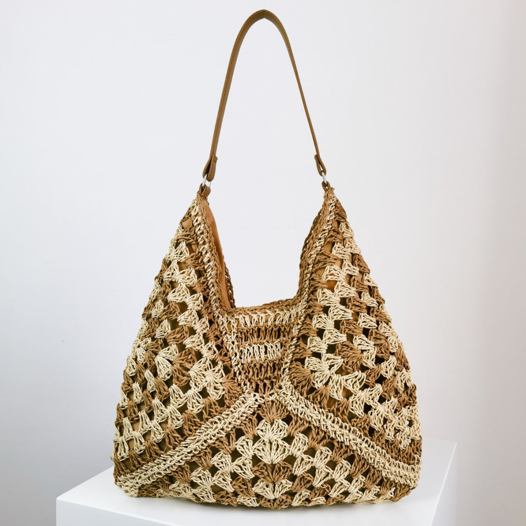 Women's Fashion Handmade Straw Woven Hollow Contrast Color Weave Shoulder Bag - 𝓢𝓱𝓸𝓹𝓵𝓮𝓬𝔂