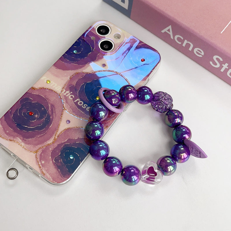 Plating Color Round Beads Handmade Beaded Purple Rose Love Hanging Mobile Phone Charm Keychain - 𝓢𝓱𝓸𝓹𝓵𝓮𝓬𝔂