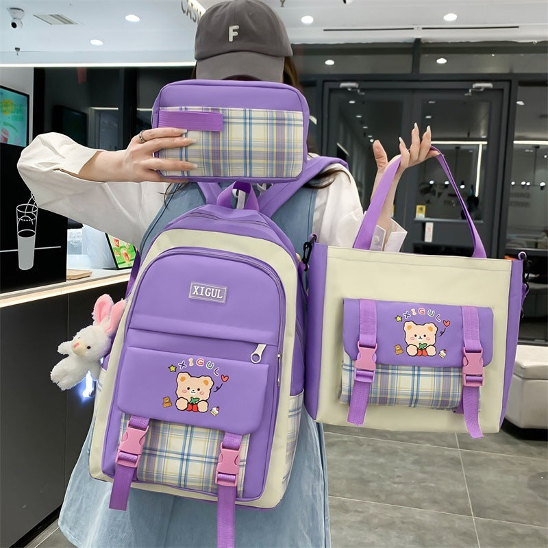 Large Capacity High School Plaid Three-piece Set Junior High School Student Elementary School Studebt Backpack - 𝓢𝓱𝓸𝓹𝓵𝓮𝓬𝔂