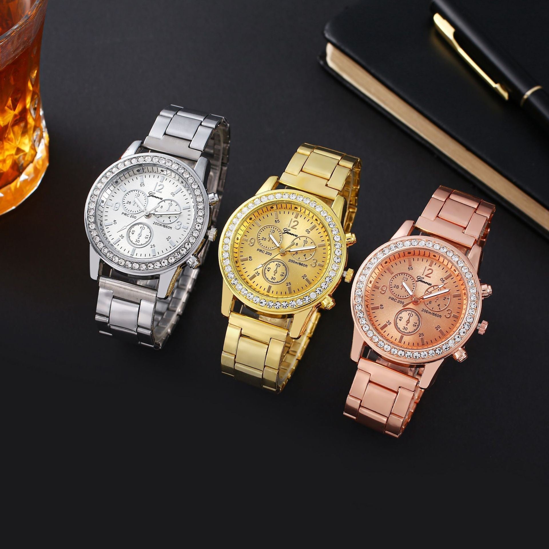 Geneva Steel Belt Gold Quartz Watch - 𝓢𝓱𝓸𝓹𝓵𝓮𝓬𝔂