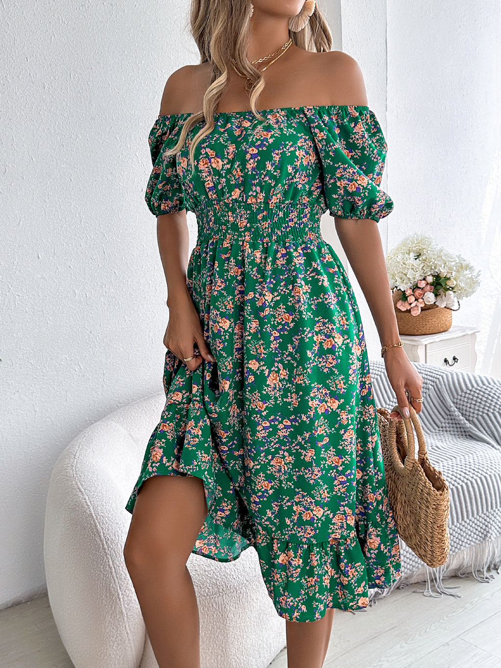 Floral Print Square Collar Dress Summer Fashion Ruffles Dresses Women's Clothing - 𝓢𝓱𝓸𝓹𝓵𝓮𝓬𝔂