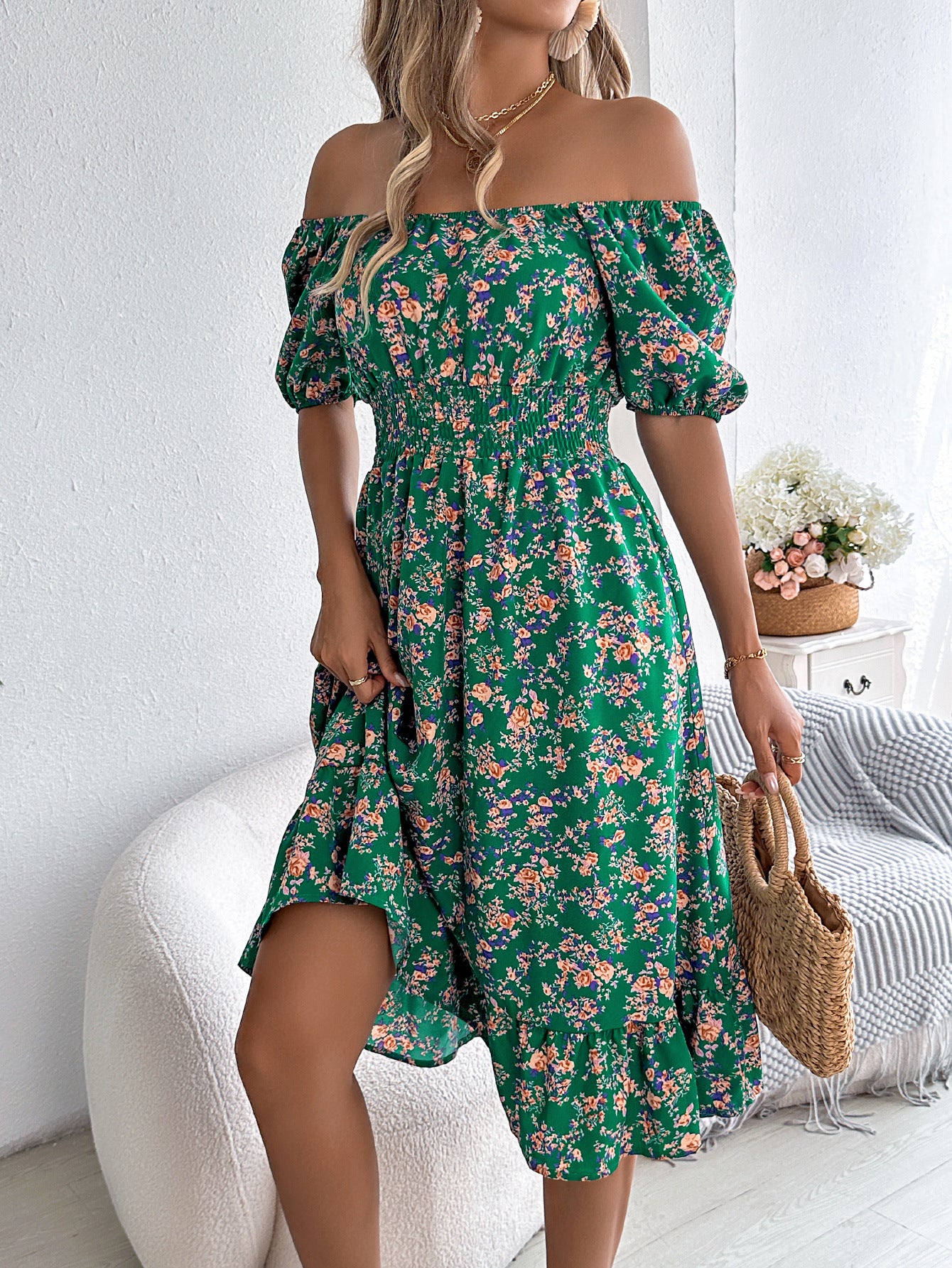 Floral Print Square Collar Dress Summer Fashion Ruffles Dresses Women's Clothing - 𝓢𝓱𝓸𝓹𝓵𝓮𝓬𝔂