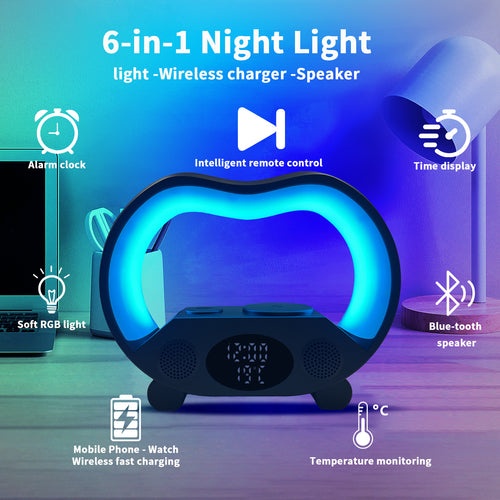 2024 New 6 In 1 Smart Remote Control Bluetooth-compatible Ambience Intelligent LED Table Lamp Multi-function Wireless Charger Night Light Bluetooth-compatible Speaker - 𝓢𝓱𝓸𝓹𝓵𝓮𝓬𝔂