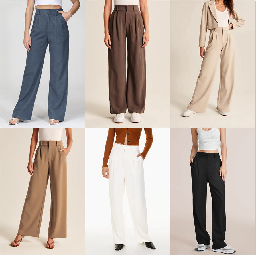 High Waist Straight Trousers With Pockets Wide Leg Casual Pants For Women - 𝓢𝓱𝓸𝓹𝓵𝓮𝓬𝔂